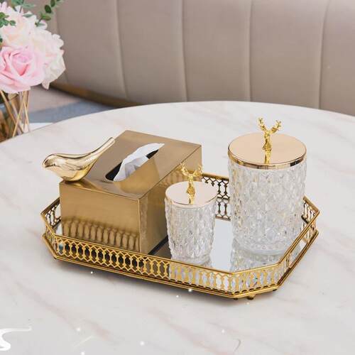 Nordic Bathroom Cosmetics Storage Coffee Table Glass Mirror