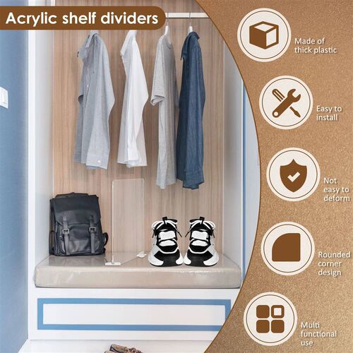 6/8Pcs Self-Adhesive Closet Shelf Organizer Acrylic Bookcase