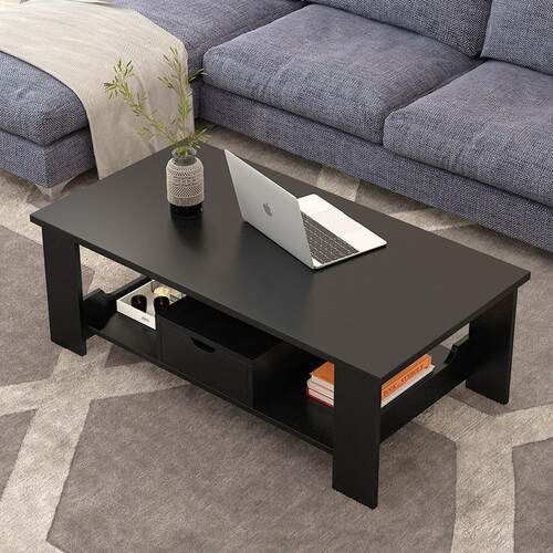 2-Tier Coffee Table with Storage Shelf Modern Minimalist
