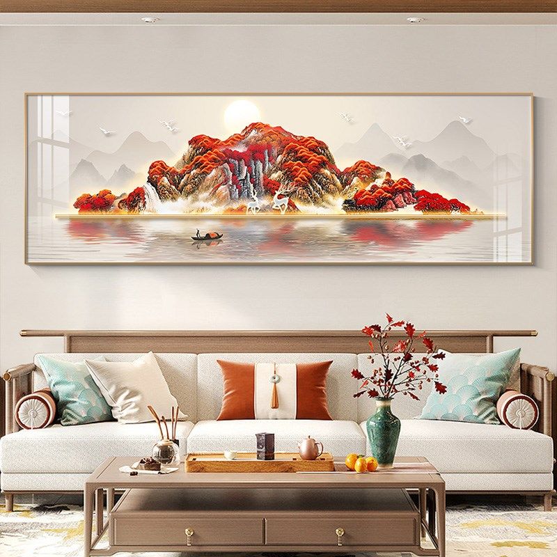 鸿运当头客厅挂画有靠山办公室山水画高级装饰画背景墙沙发墙壁画,家居饰品,现代装饰画,淘宝优惠券,粉丝福利购,淘宝优惠卷