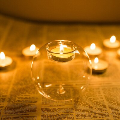 European Exquisite Round Hollow Glass Candle Holder Christma