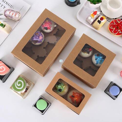 10Pcs Bread Box Kraft Paper Cupcake Box Bakery Cake