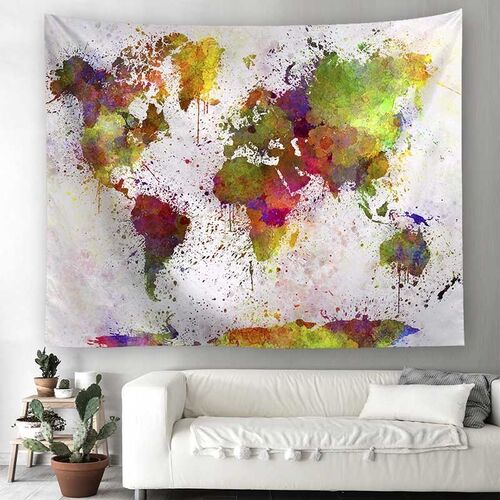 World Map Scenery Printed Polyester Wall Hanging Tapestry R