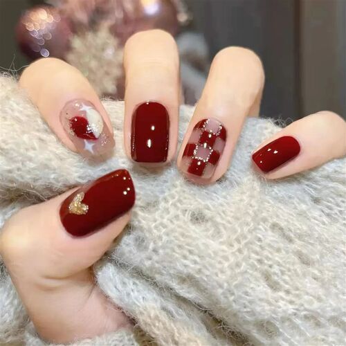 24pcs Detachable Short Press on Nails Y2k rhinestone False N