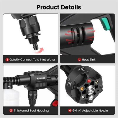 500W 100Bar Cordless Portable High Pressure Car Washer Washi