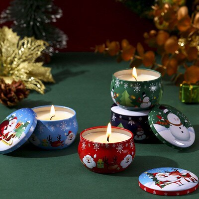 Christma scented candles in tin cans 4pcs