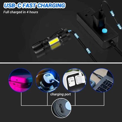 1-10PCS Mini Flashlight COB+XPE Portable Torch Zoomable Focu