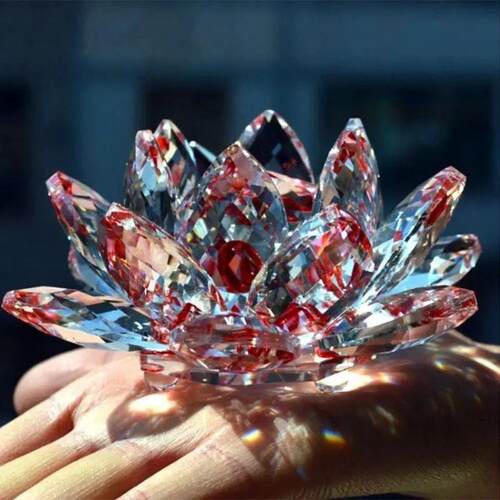 Crystal Lotus Flower Figurine Home Wedding Decoration Glass