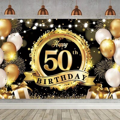 Happy 50th Birthday Backdrop Background Banner For Man Napki