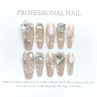 10Pcs Green Handmade Cat Eye Press on Nails Butterfly Wearab