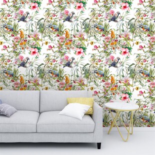 Peel And Stick Forest Floral Parrot Wallpaper Green/Yellow/P