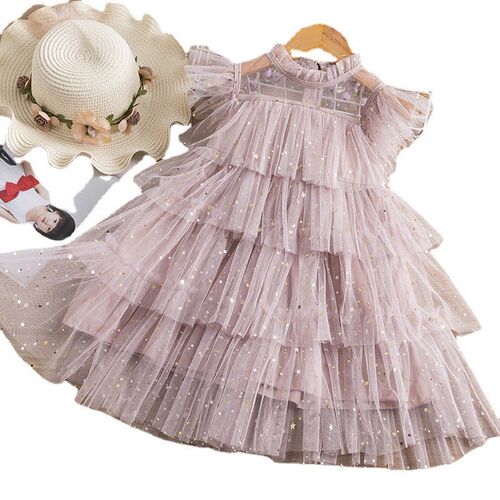 Girls Fairy Dress Starry Sequins Cake Mesh Tutu Princess Sty