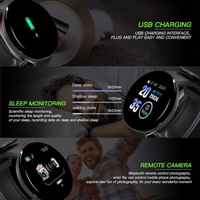 D18 Smart Watch Men Women Smartwatch Blood Pressure Waterpro