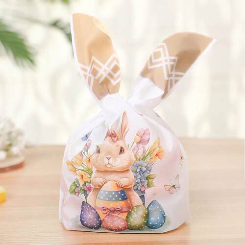 25/50pcs Easter Rabbit Ear Candy Cookies Bag Cute Bunny Eggs