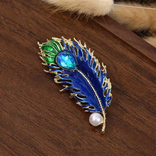 Retro Peacock Feather Brooch with Zircon Colorful Corsage fo