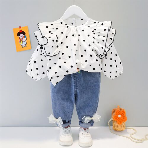 Hot Clothes For Kid Baby Girl Outfit Set Dot Pleated Lace Co