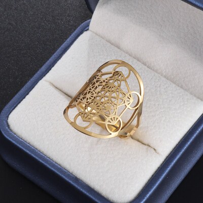 Stainless Steel Metatron Ring Adjustable Size Angel Signet R