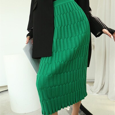 BGTEEVER Elegant High Waist Wrapped Knitted Skirts Women Pen