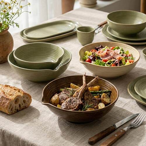 20cm Ceramic Thread Pattern Bowl Restaurant Salad Bowl