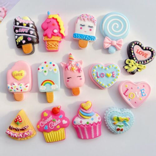 20Pcs Cute Mini Cake Ice Cream Popsicle Flat Back Resin Cabo