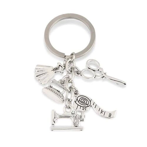 New Sewing Machine Keychain Tailor Key Ring Iron Tape Measur