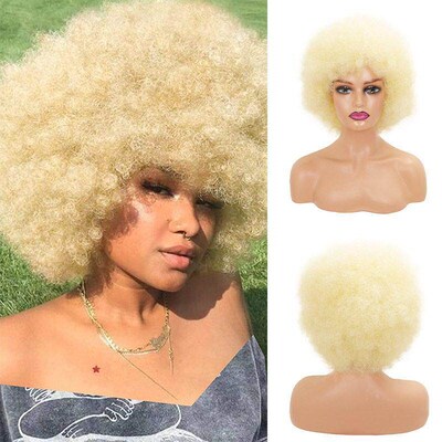 Alice  Afro Kinky Curly Hair Wigs With Bangs Synthetic Hair