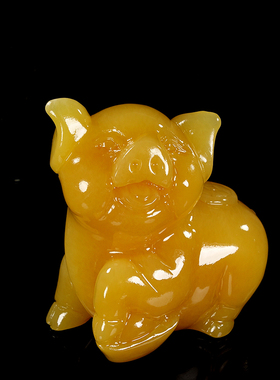天然米黄玉富贵猪招財猪摆件玉石十二生肖猪客厅办公室发財猪摆件