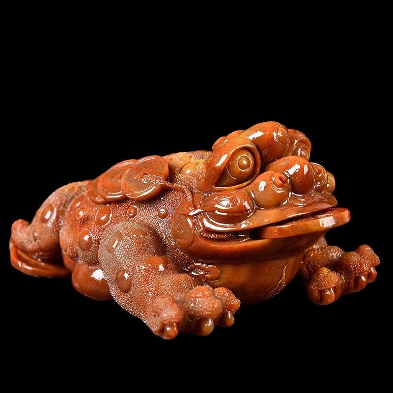 威弗列德寿山石雕刻摆件金蟾玉石奇石手工雕刻书房客厅玄关摆件