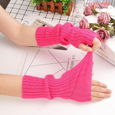New Women Fingerless Gloves Arm Warmers Goth Knitted Kawaii