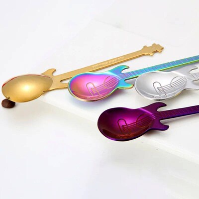 7PCS/SET Stainless Steel Guitar Teaspoon Coffee Spoon Creati