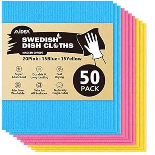 AIDEA Dish Cloth Swedish - Pack of 50, Cellulose Sponge C