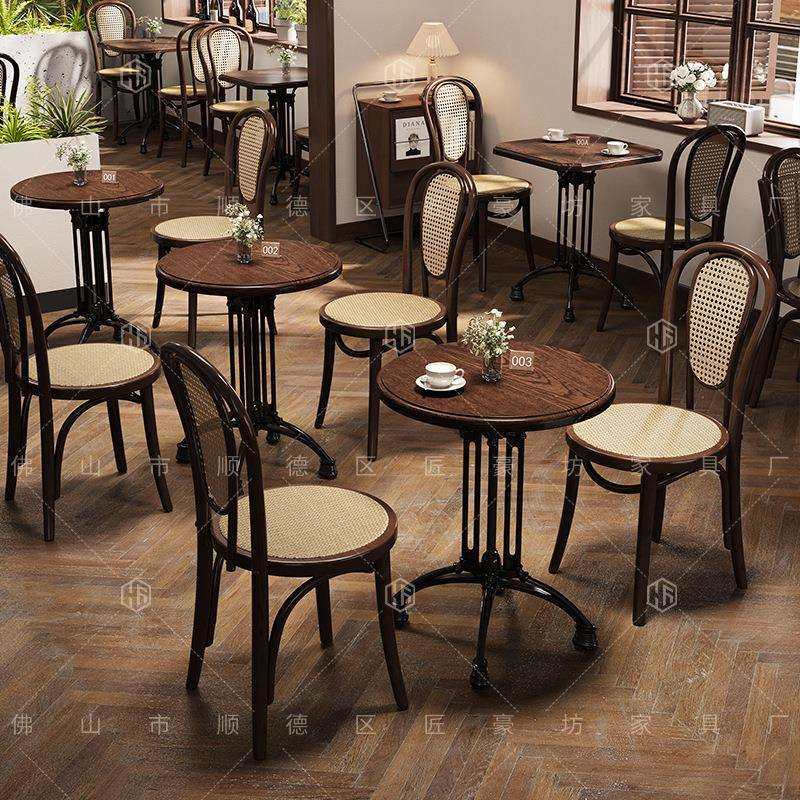 美式餐吧桌椅组合复古酒馆椅子西餐厅咖啡店音乐清吧实木餐桌商用