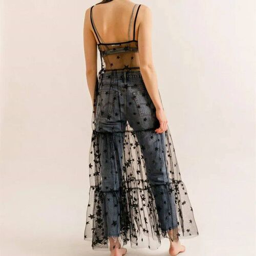 Summer Sweet Tulle Spaghetti Straps See Through Long Women D