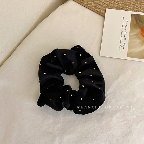 retro star dot black velvet large intestine hair ring Korean
