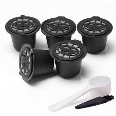 5Pcs Coffee Capsules Stainless Steel Reusable Pods +Spoon