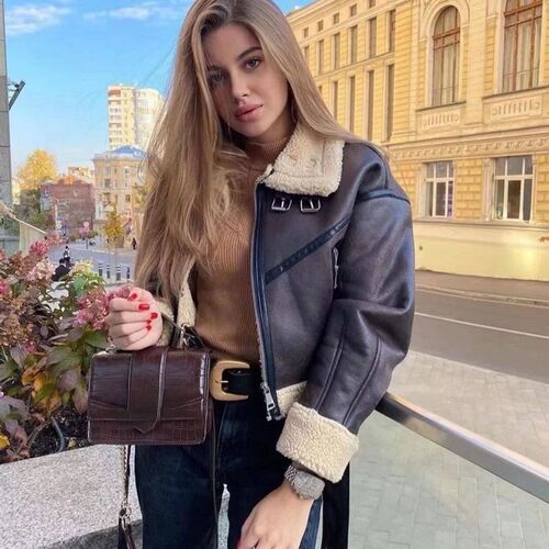 suninheart 2023 Womans Fashion Thick Warm Faux Shearling Ja