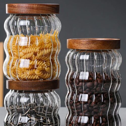 Striped Glass Sealed Jar With Lid Kitchen Food Container Gou