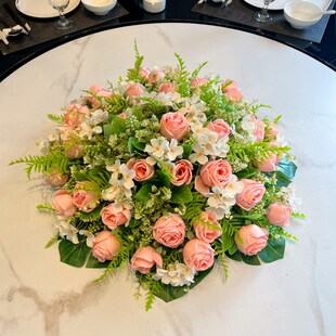 酒店大圆桌中间摆件餐厅仿真花饭店餐桌上的假花餐桌转盘桌花摆花