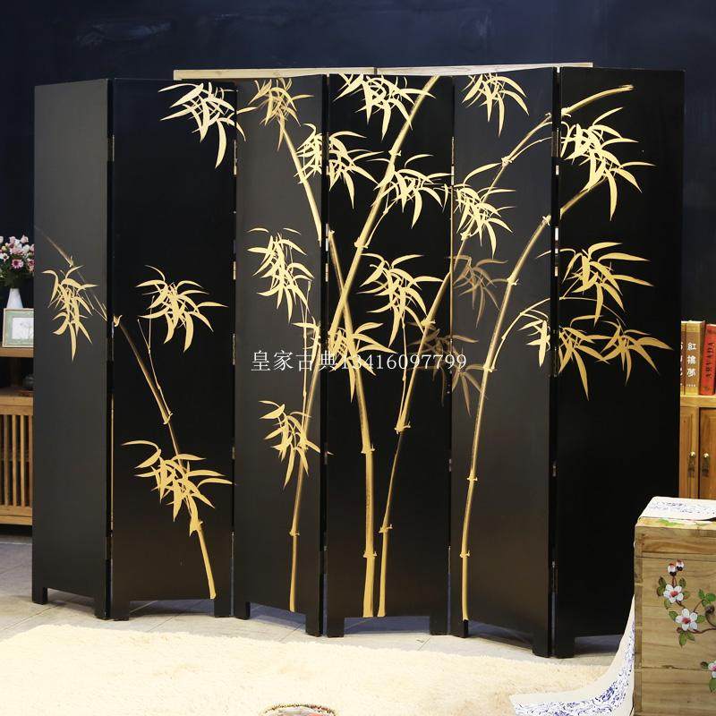中式手绘玄关彩绘折叠落地折屏古典酒店客厅前台背景隔断屏风可定