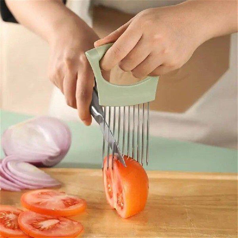 Stainless Steel Onion Cutter Holder Food Slicers Assistant