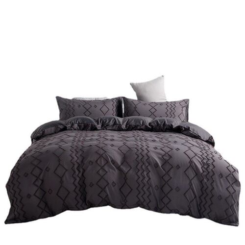 Trimmed Flower 3Piece Bedding Set Tufted Duvet Cover and Pil