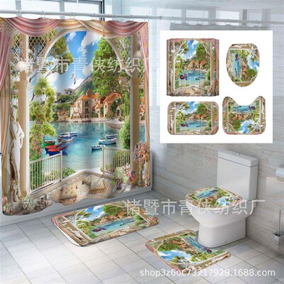 New Seaside Landscape printing shower curtain floor mat fou