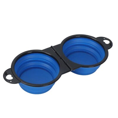 1-piece 2-in-1 Foldable Dual Bowl Feeding Bowl Portable Outd