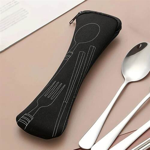 1pc-1pc Portable Tableware Storage Bag, Zipper Type, Stainle