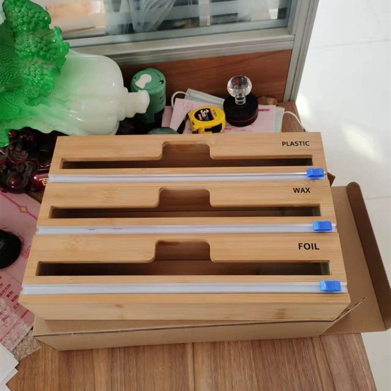 竹木切割器 保鲜膜蜡纸锡纸分配盒 木质蔬果打包机超市手动包装器