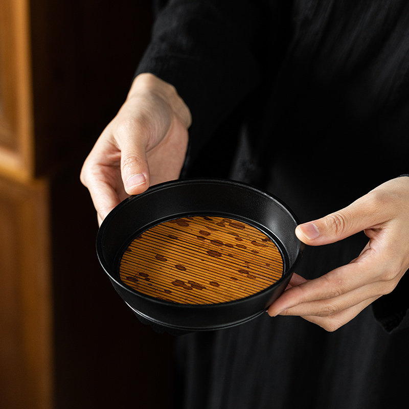 草木祠 湘妃竹锡合金壶承杯垫家用干泡台盖碗茶壶托盘功夫茶具