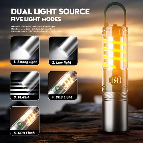 White Laser Flashlight Internal 18650 Rechargeable Torch 5Mo