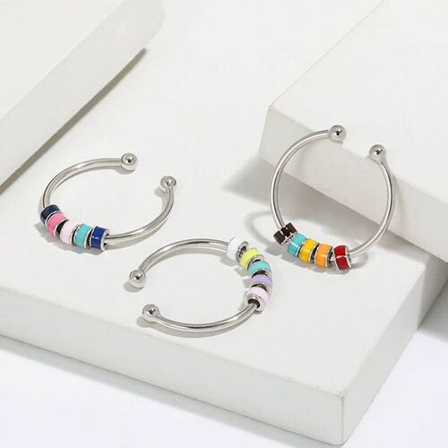 Fashion Stainless Steel Enamel Free Spiral Fidget Anxiety Ri