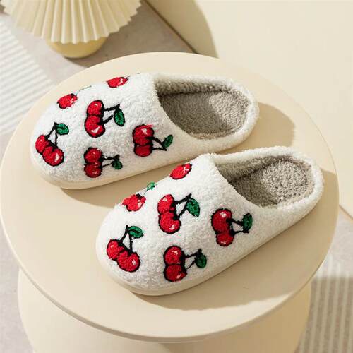 Cute Little Cherry Slippers Women Fluffy Cherries Fur Plush