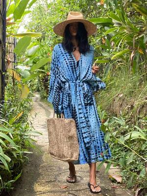 Fitshinling Tie Dye Cotton Beach Kimono Swimwear Bohemian Ov